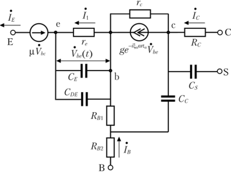IV.7.7. Уточненная малосигнальная эквивалентная схема биполярного транзистора с управляемым генератором задержанного тока.