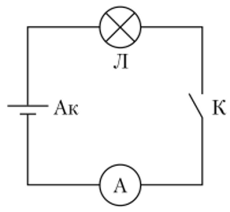 Пример электрической схемы простой цепи постоянного тока.