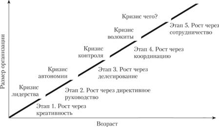 Стадии жизненного цикла организации (по Л. Грейнеру).