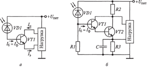 Схемы ключевых каскадов на фотодиодах с транзисторными усилителями в цепи смещения.