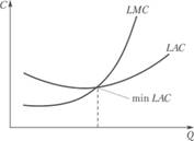 Кривые средних (LAC) и предельных (LMC) долговременных издержек.