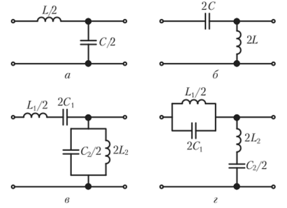 Схемы Г-образных звеньев фильтров тина к.