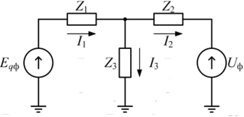 Т-образная эквивалентная схема одномашинной энергосистемы.