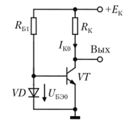 Стабилизация режима транзистора по постоянному току способом температурной компенсации.