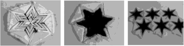 Рис. В.3.9. Отдельные этапы формирования пластины из инкрустированных в виде звезд меховых элементов (технология Shape).