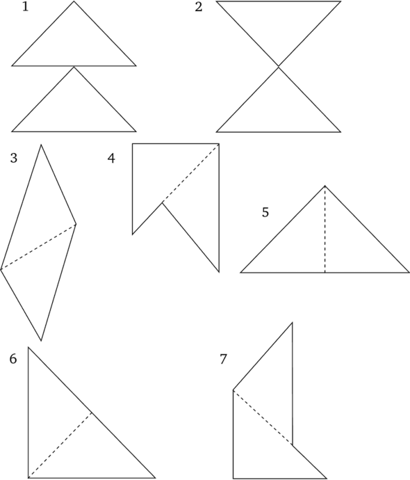 Инструкция: «Возьми два треугольника и сложи из них эти фигуры».