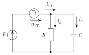 Рис. 1.37. Эквивалентная схема для расчета потерь при включении транзистора.
