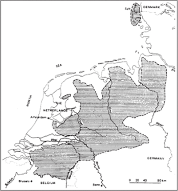 Ареалы почв плагген в Северной Европе (по De Bakker, 1979).