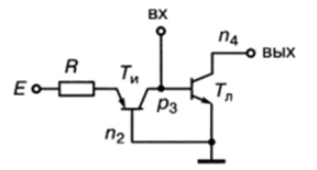 Принципиальная схема инвертора (Я,, Т) в транзисторной схемотехнике (режим 2).