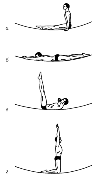 Положение тела спортсмена при приходе на сетку батута.
