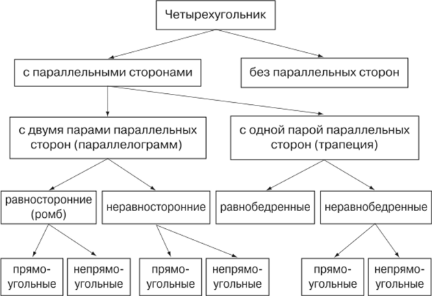 Схема классификации понятия «четырехугольник».