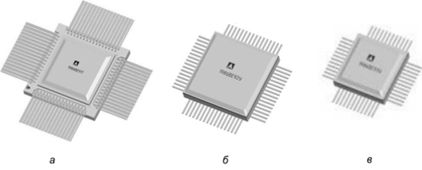 Основные модификации корпусов микроконтроллеров 1986ВЕ9х с количеством внешних выводов.