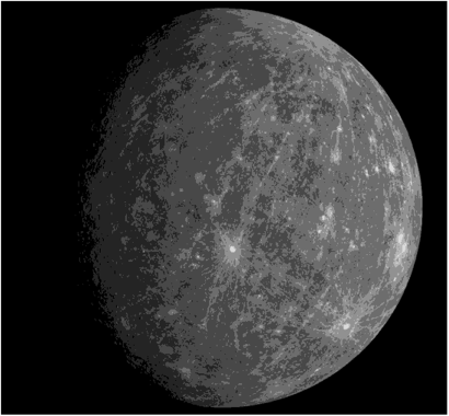Каменная поверхность Меркурия оказалось довольно темной, светлые детали связаны с импактными событиями (Фото.