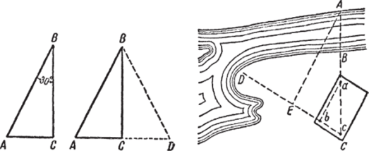 Когда катет равен Рис. 31. Схема применения половине гипотенузы прямоугольного реугольника.