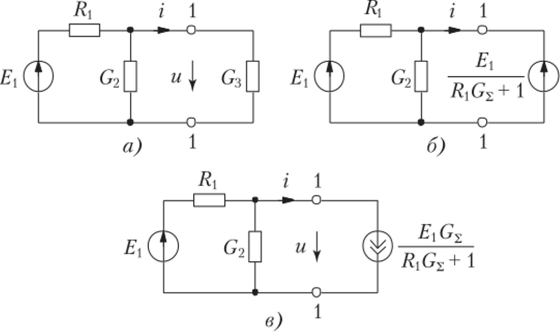 Иллюстрация метода компенсации рис. 2.3.9, а ток I = E/(R + G ), в схеме на рис. 2.3.9, б — получаем такой же ток.