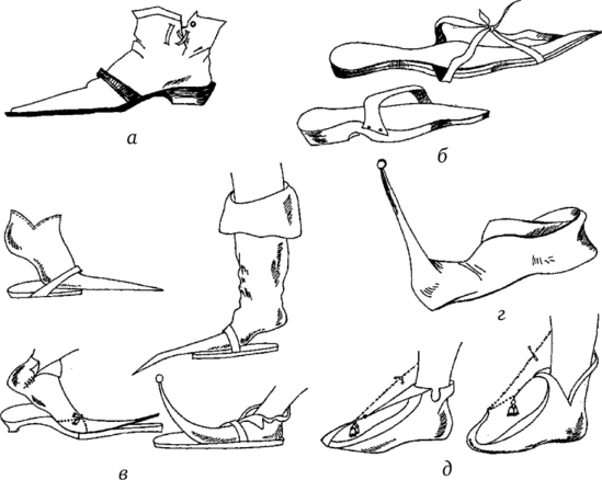 Обувь в период поздней готики (XIV в.).