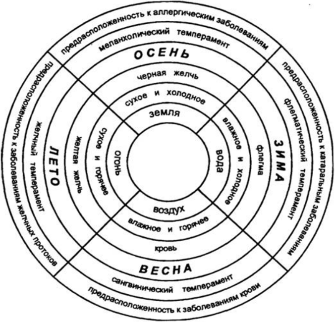 Схематическое отображение представлений Гиппократа.