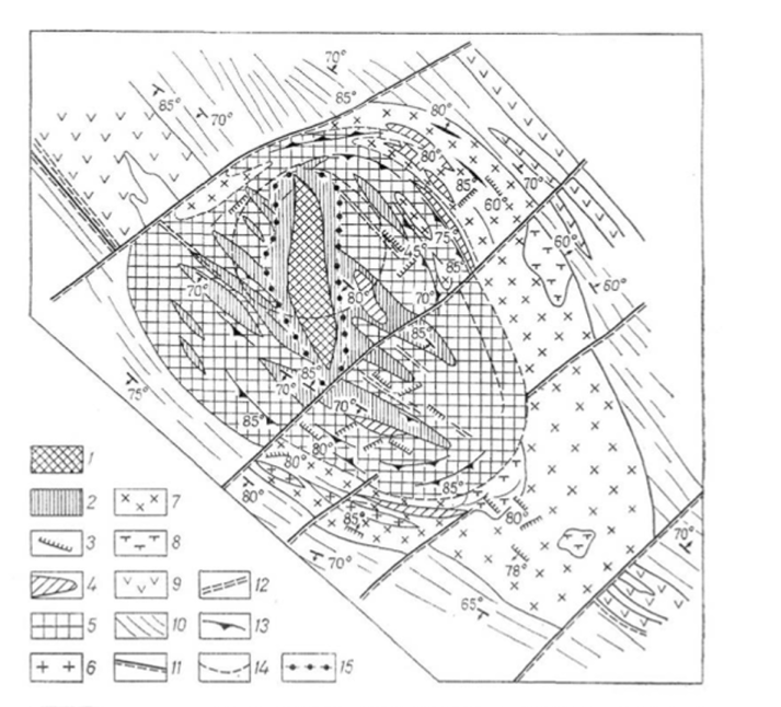 Схема геологического строения (по Л. А. Фролову).