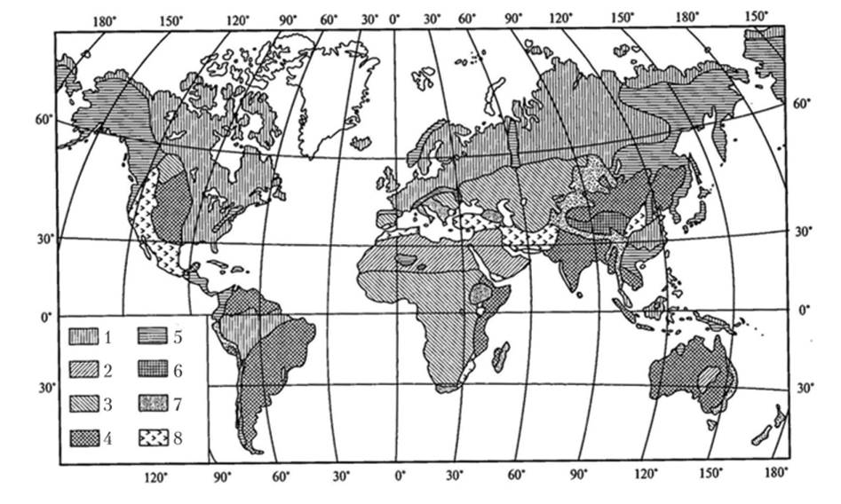 Схематическая карта факторов зональности (но В. М. Фридланду, 1984).