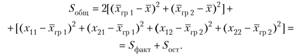 Связь между общей, факторной и остаточной суммами.