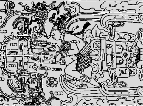 Рисунок на гробнице в Храме надписей. VII в. н. э. Город Паленке, государство народа майя (ныне юго-восточная Мексика). Фрагмент. Может быть, это летчик или космонавт, не правда ли?