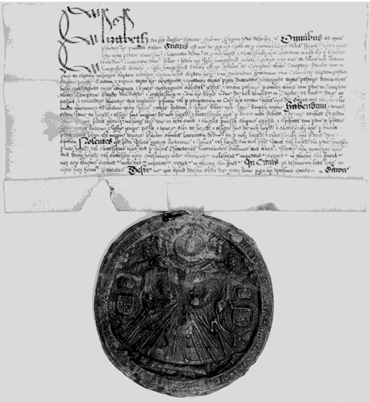 Образец патентного письма, выданного королевой Елизаветой I.