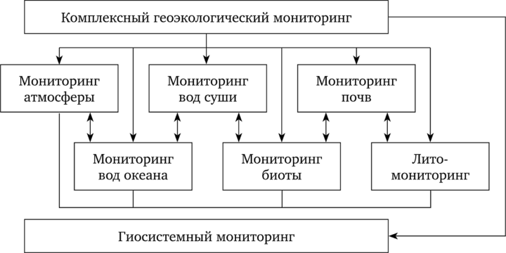 Структура комплексного геоэкологического мониторинга (по А. Г. Емельянову, 1994).