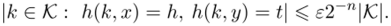 Если выполнено равенство е = 2 п, то отображение h(k,x) называют строго универсальной функцией хэширования.