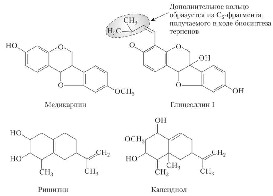 Химические формулы некоторых фитоалексинов.