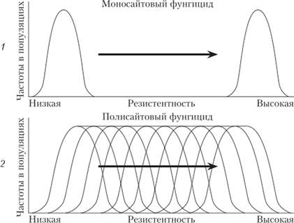 Динамика изменения резистентности к разным типам фунгицидов паразитических популяций при многократных обработках.