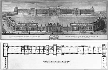 Ф. Б. Растрелли. Екатерининский дворец в Царском Селе. Гравюра с рисунка М. И. Махаева. 1754–1755. План второго этажа.