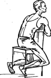Поза сидящего «верхом на стуле» лицом к спинке стула.
