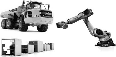 Победители конкурса промышленного дизайна Reddot – 2013: самосвал Volvo; модульный офис List a Office AG; манипулятор KUKA, Roboter GmbH.