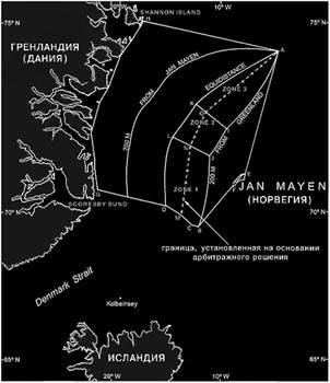 Граница между островами Ян Майен и Гренландией по решению Международного суда.