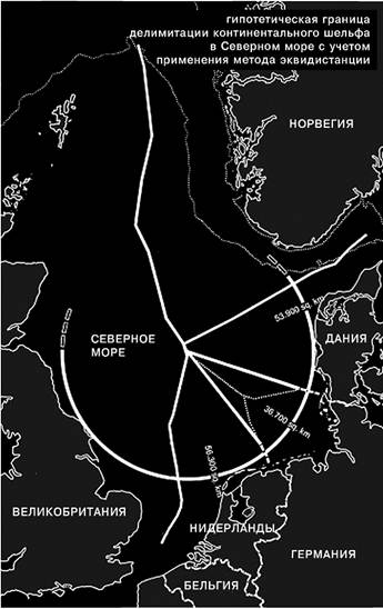 Гипотетическая граница делимитации континентального шельфа в Северном море.