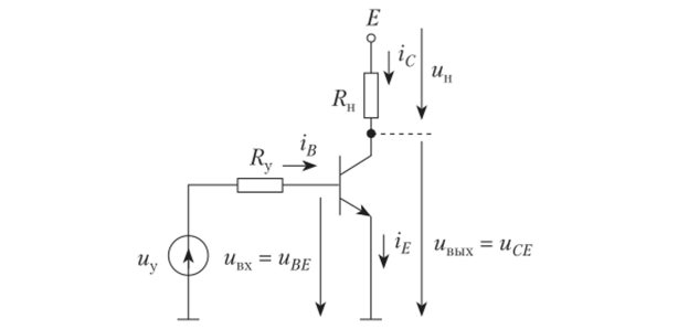 Подключение биполярного транзистора по схеме с общим эмиттером.