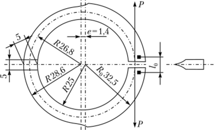 Схема кольцевого образца для испытания на релаксацию изгибом.