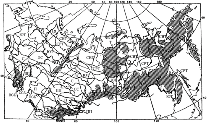 Карта почвенных зон и подзон (Атлас СССР, 1984).