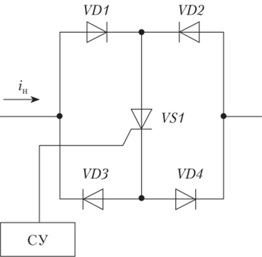 Тиристорный аппарат переменного тока на одном тиристоре.
