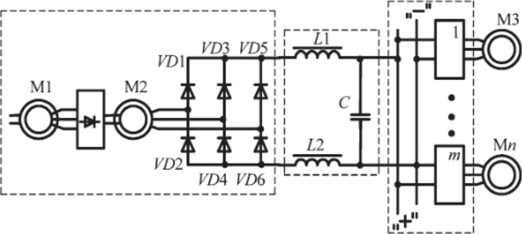 Схема силовых цепей преобразователя теплоэлектрического подвижного состава.