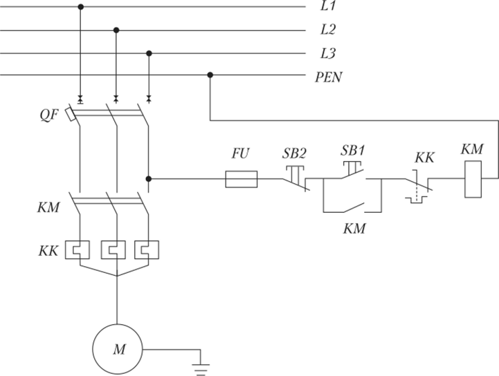 Схема управления асинхронным двигателем.