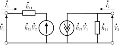 IV.7.9. Формальная эквивалентная схема линейного четырехполюсника в системе /г-параметров.