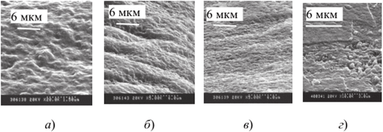 Снимки изображений поверхности РТИ на основе резин СКН-26, модифицированных покрытиями ПУ - ПТФЭ (1:1) толщиной - 0,5 мкм после ряда циклов истирания п.