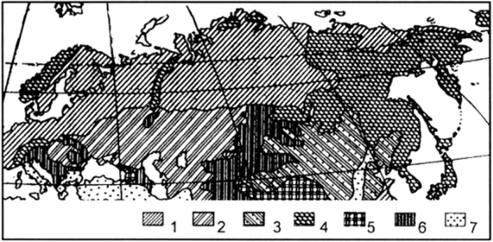 Фрагмент схематической мировой карты факторов зональности (но.
