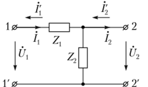 Схема к примеру 7.1 (методика расчета коэффициентов основных уравнений четырехполюсника).
