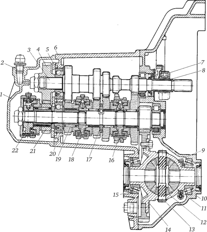 Схема пятиступенчатой коробки передач автомобиля ВАЗ-2110.