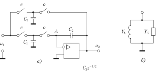 Принципиальная 5С-схема катушки индуктивности (а) и ее эквивалентные схемы (б, в).