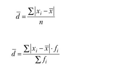 Среднее линейное отклонение (d) — это средняя величина отклонений вариантов признака от их среднего значения. Оно вычисляется по формуле средней арифметической, в зависимости от наличия частот в ряду распределения: