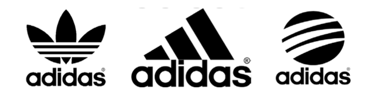 Различные модификации логотипа компании Adidas.