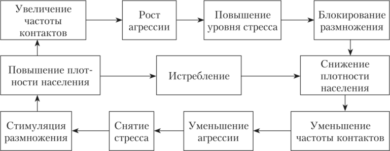 Схема популяционной авторегуляции плотности населения.